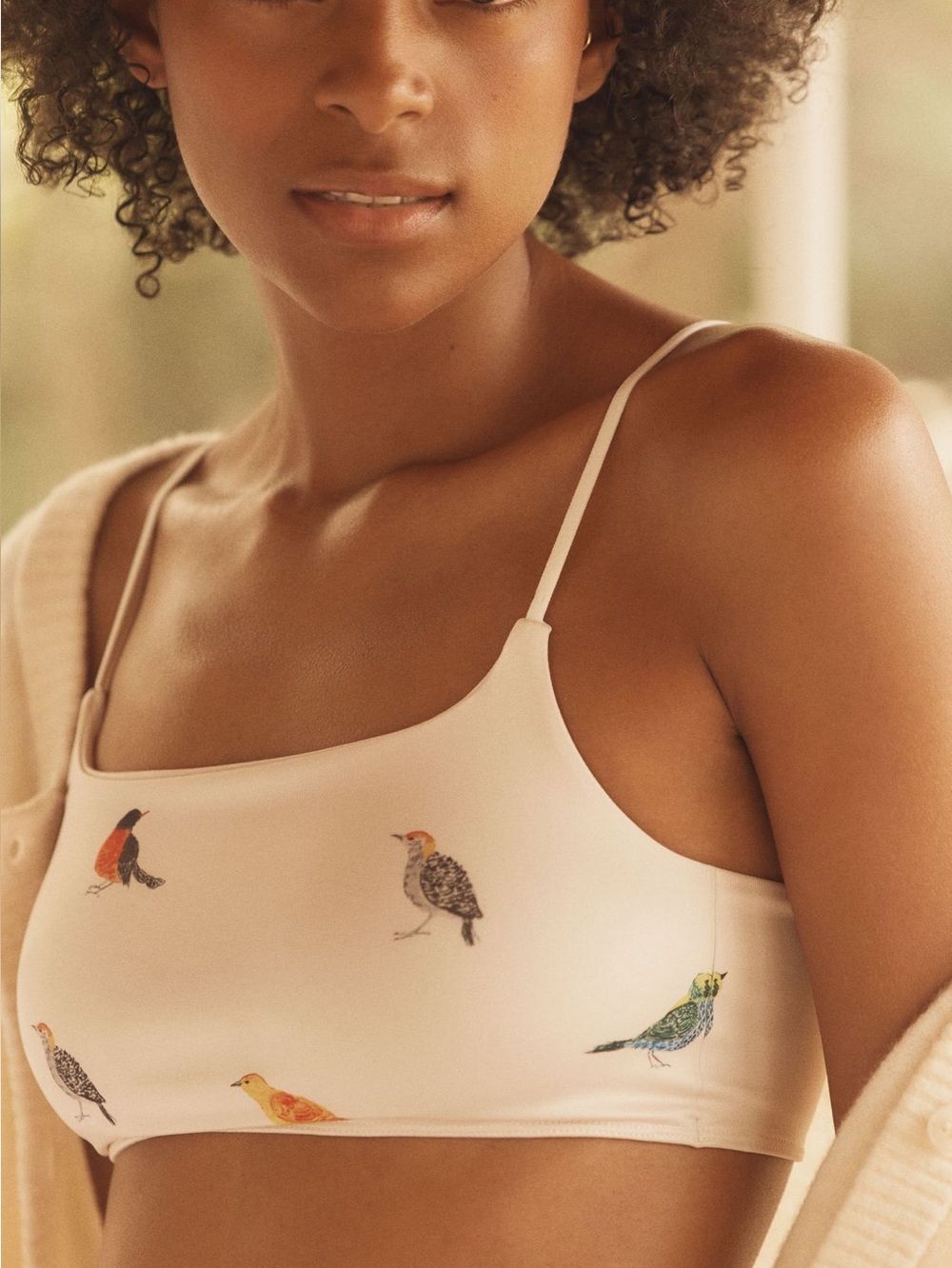 🐦‍⬛ Anthropologie Bra LyreBird Seamless Square-Neck Bra Small Medium Bird Print